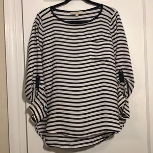 Loft Navy & White Striped Long Sleeve Blouse